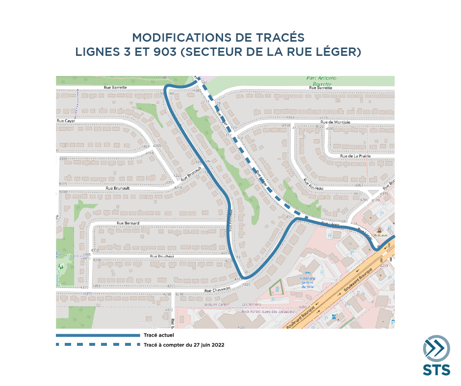 Modifications de tracés - Lignes 3 et 903 (secteur de la rue Léger) - Plan